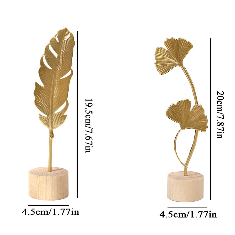 Escultura Folha de Ginkgo Dourada – Elegância Nórdica para Decoração