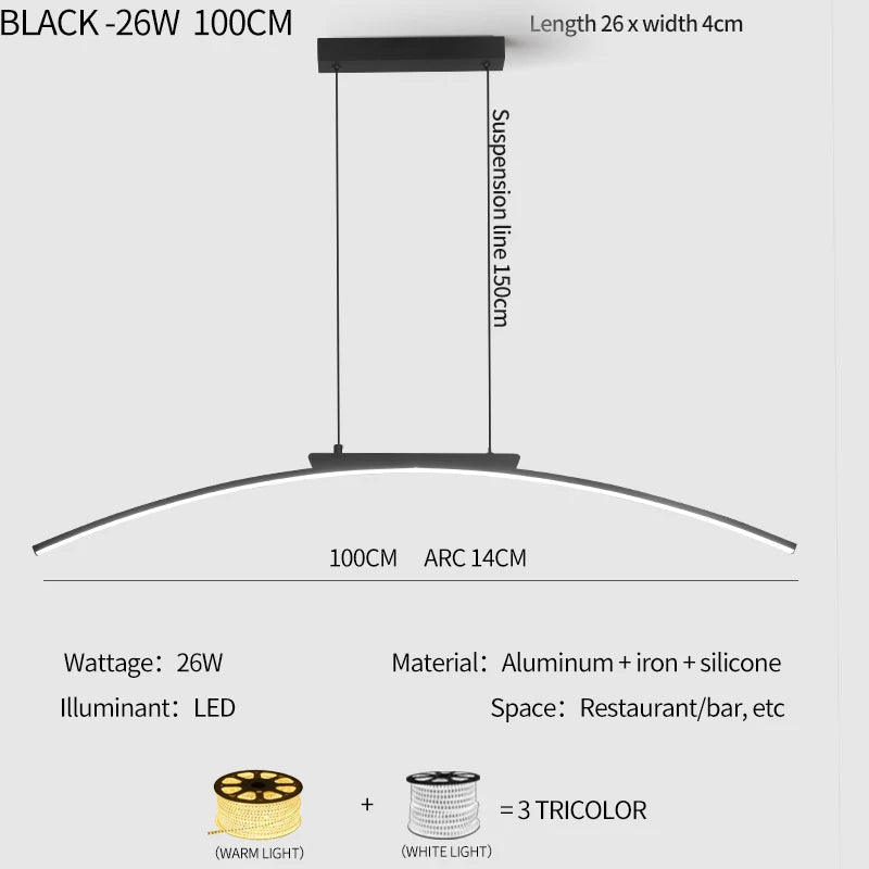 Lustre Curved Bridge – Estilo Minimalista com Iluminação Eficiente