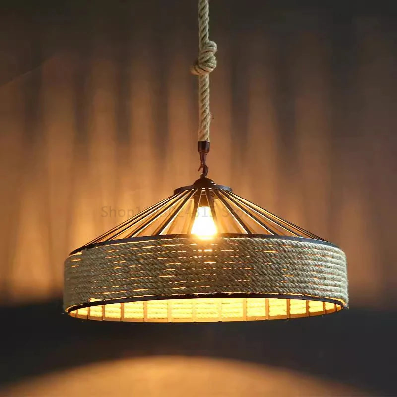 Lustre Pendente de Corda de Juta – Estilo Clássico Retrô