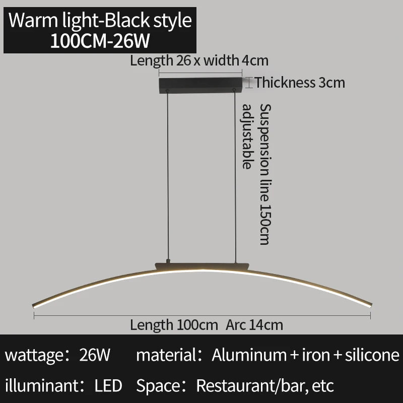 Lustre Curved Bridge – Estilo Minimalista com Iluminação Eficiente